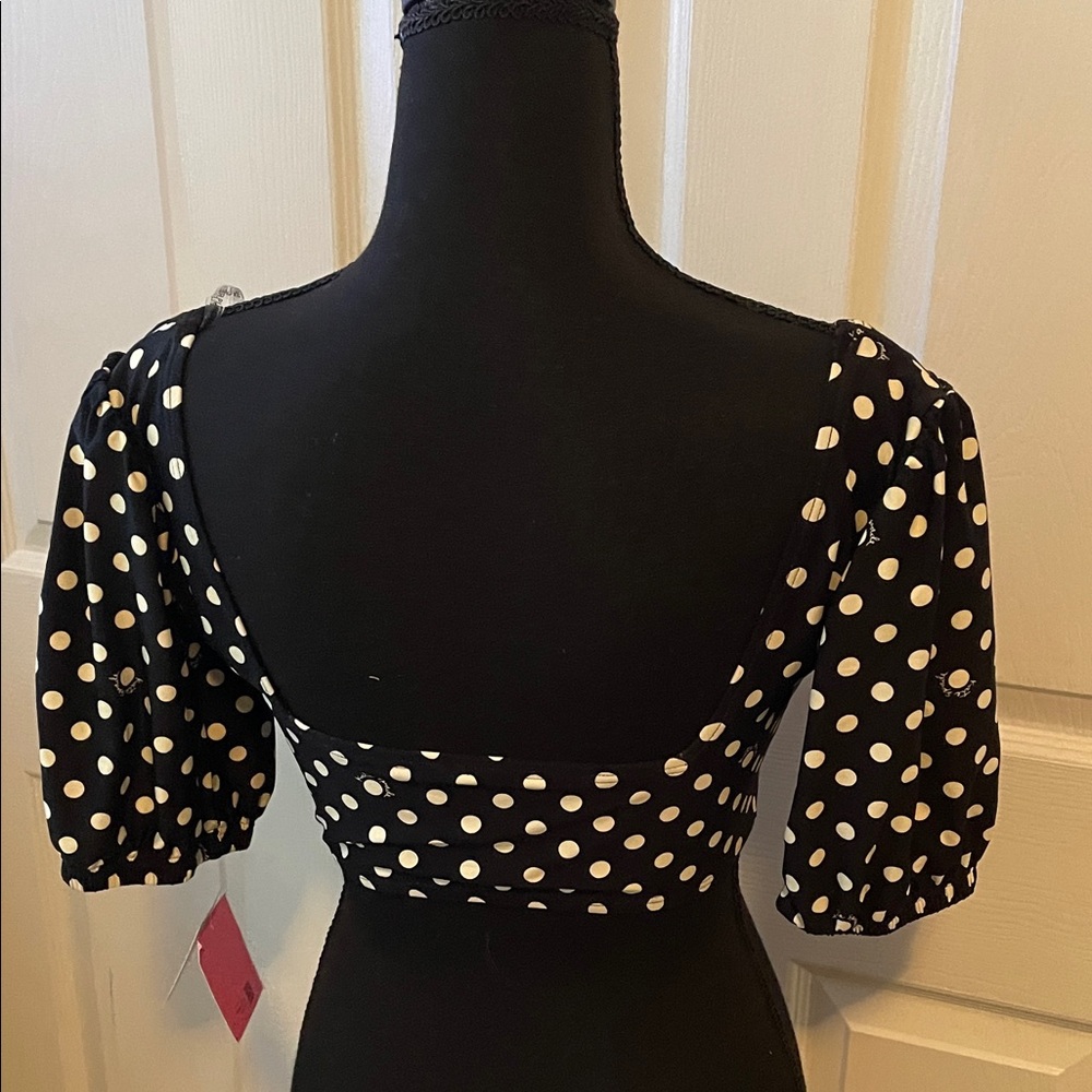 NWT Kate Spade feminine silky Black and White Polka Dot Crop Top Large - Picture 5 of 14